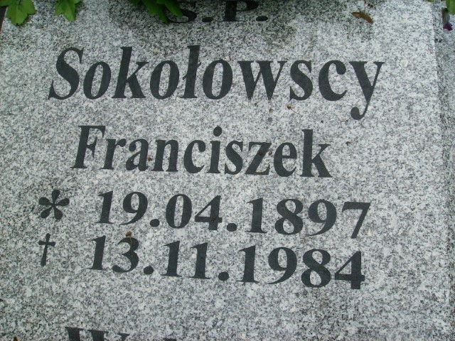 Franciszek Sokołowski 1897 Legnica - Grobonet - Wyszukiwarka osób pochowanych